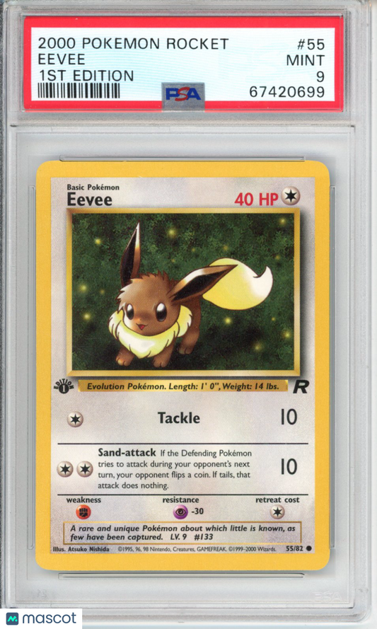 2000 Pokemon Rocket Eevee #55 1ST Edition PSA 9