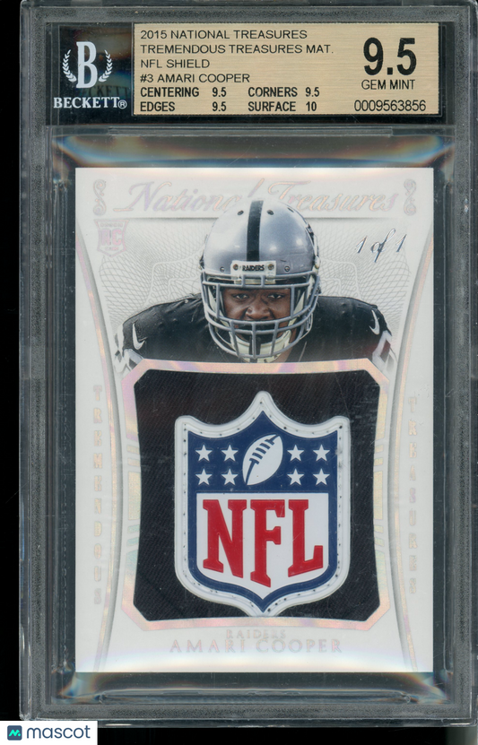 2015 National Treasures Amari Cooper #3 Tremendous Treasures NFL Shield BGS 9.5