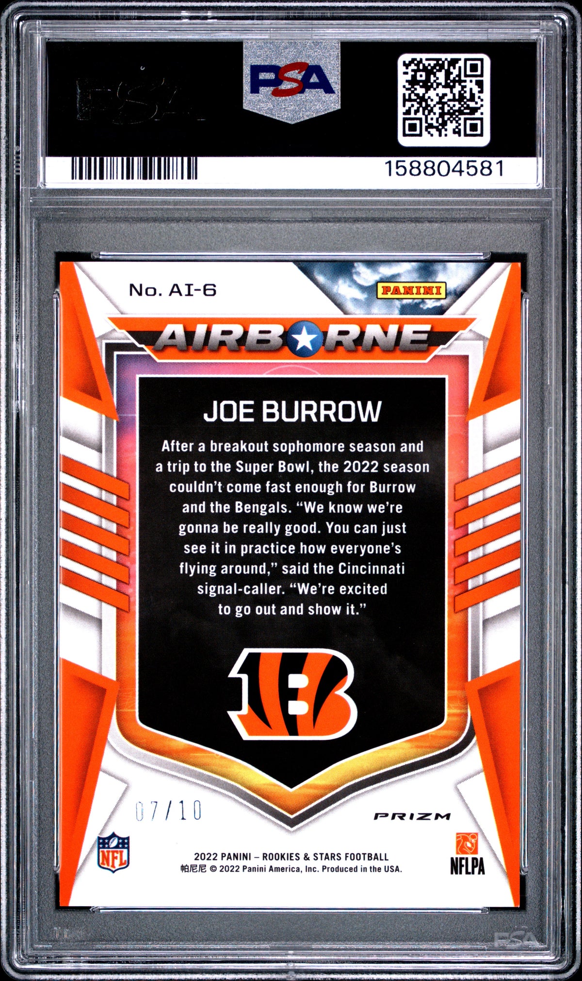 2022 Panini Rookies & Stars Airborne Joe Burrow Gold AI6 English PSA 9