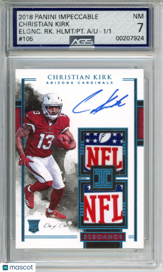 Football 2018 Panini Impeccable Christian Kirk #105 Elegance 1/1 RC AGS 7