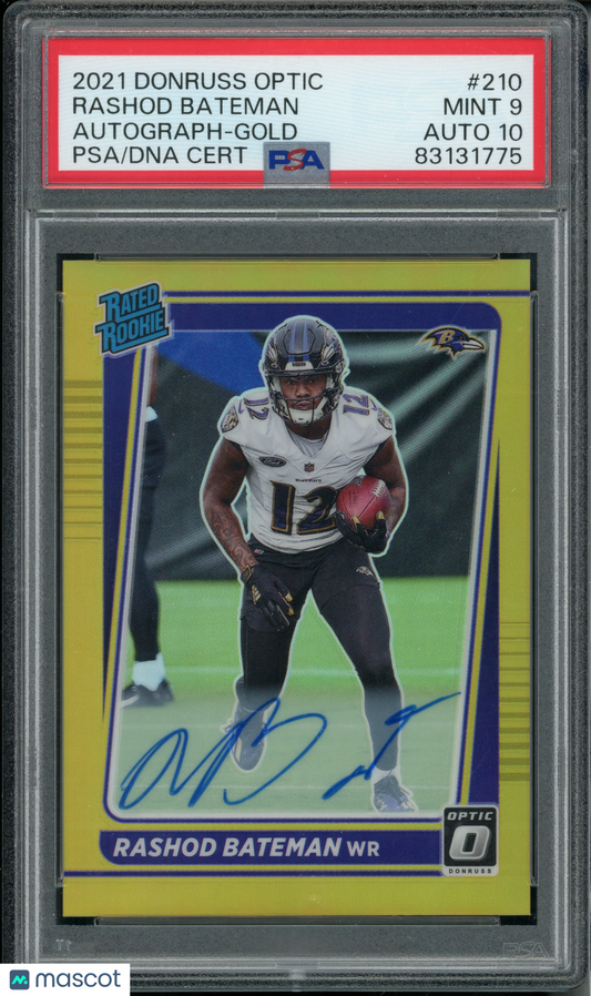 2021 Panini Donruss Optic Rashod Bateman #210 Autograph Gold PSA 9 Auto 10