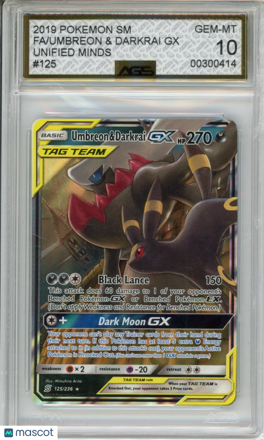 2019 Pokemon Unified Minds Umbreon & Darkrai GX #125 AGS 10