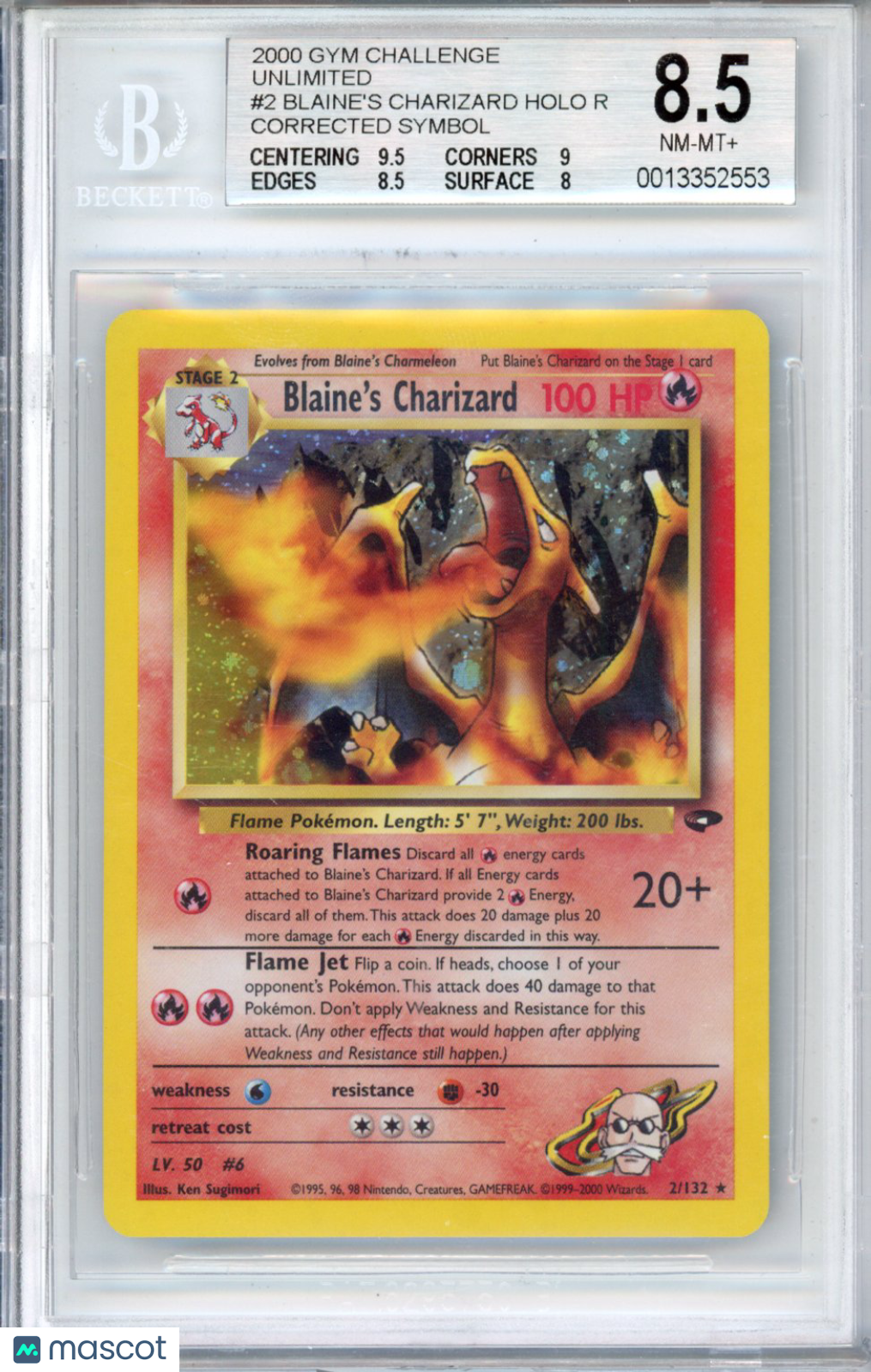 2000 Pokemon Gym Challenge Blaine's Charizard #2 BGS 8.5