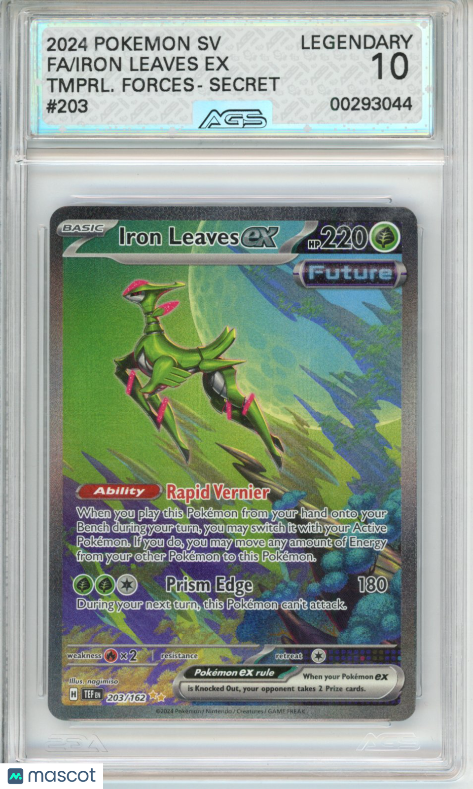 2024 Pokemon Temporal Forces Iron Leaves EX #203 SECRET AGS 10