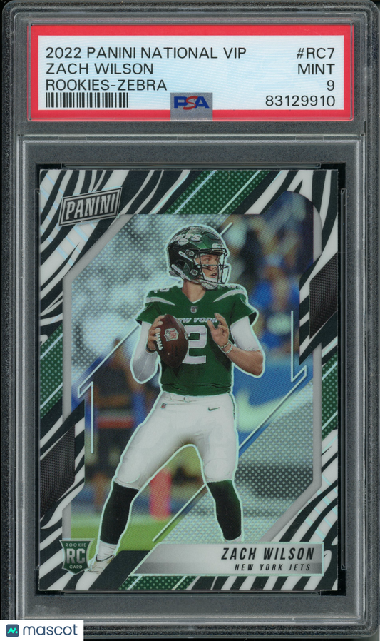 2022 Panini National VIP Zach Wilson #RC7 Rookies Zebra PSA 9