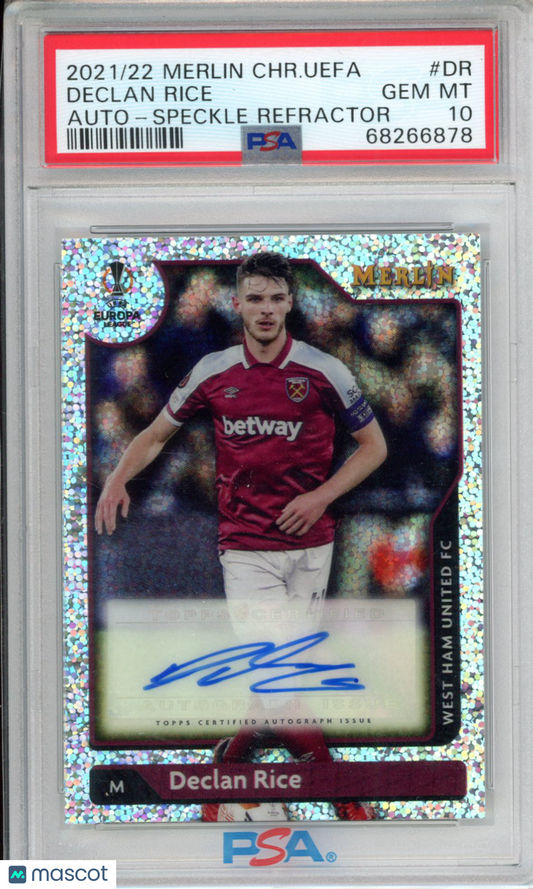 2021-2022 Topps Merlin Chrome UEFA Auto Declan Rice #DR Speckle Refractor PSA 10