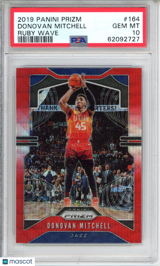 2019 Panini Prizm Donovan Mitchell #164 Ruby Wave PSA 10