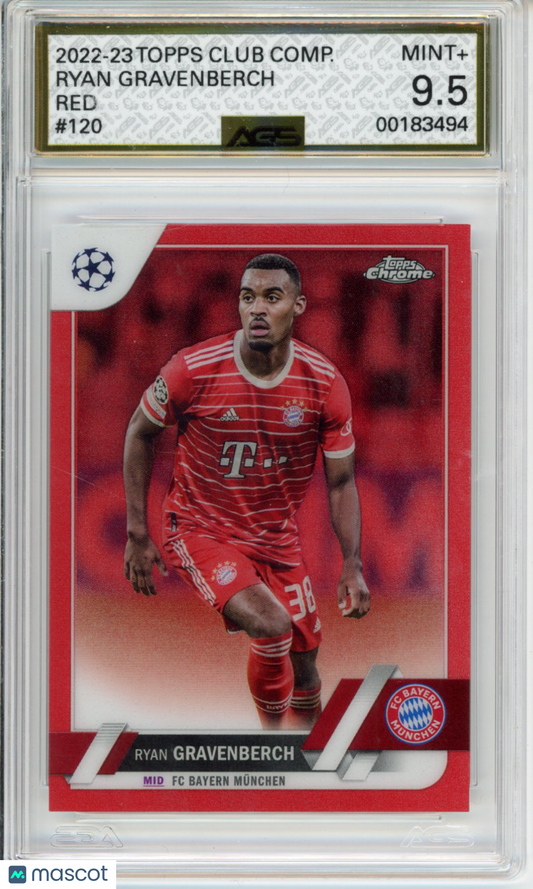 2023 Soccer Chrome UEFA Club Competitions RYAN GRAVENBERCH #120 red AGS 9.5
