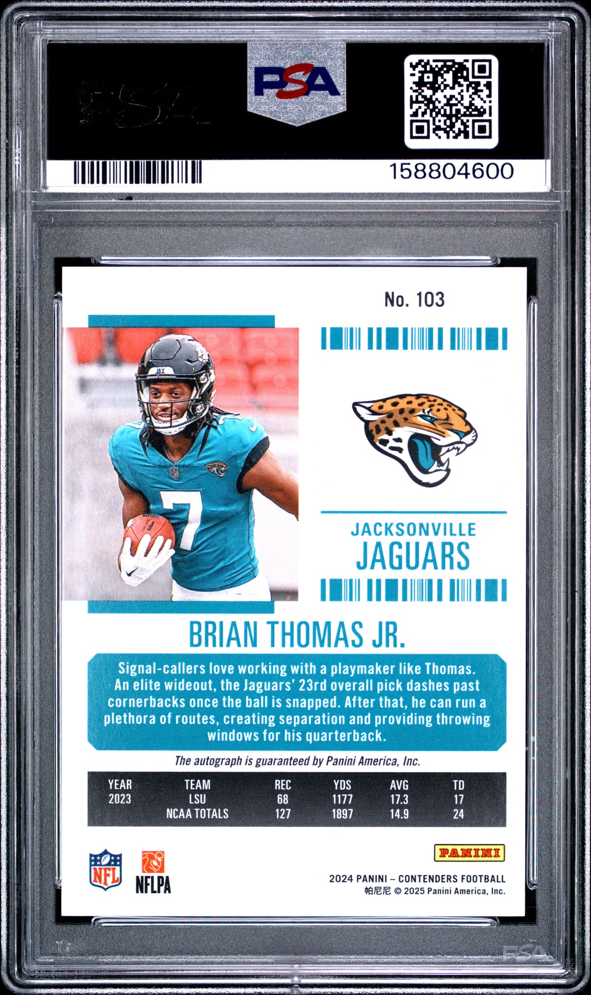2024 Panini Panini Panini Contenders Brian Thomas Jr. Autograph-Red Zone Ticket Fotl 103 English PSA 9