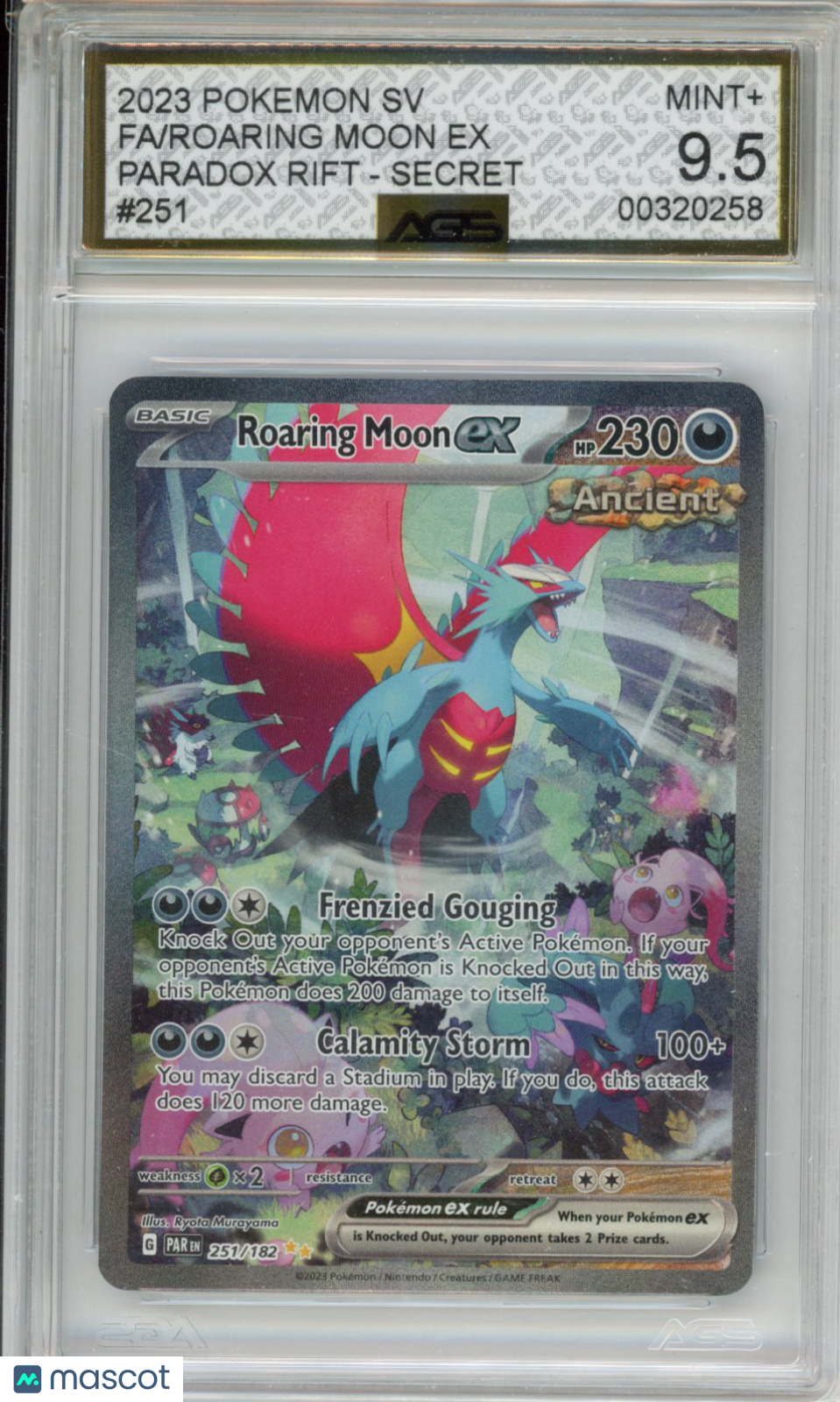2023 Pokemon Paradox Rift Roaring Moon ex #251 Unlimited AGS 9.5