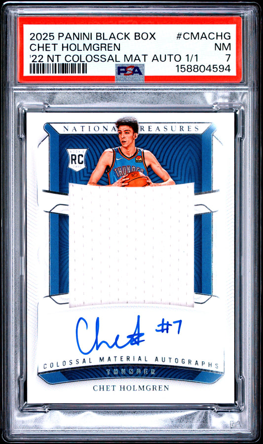 2025 Panini National Treasures Chet Holmgren #CMACHG Black Box 1/1 English PSA 7