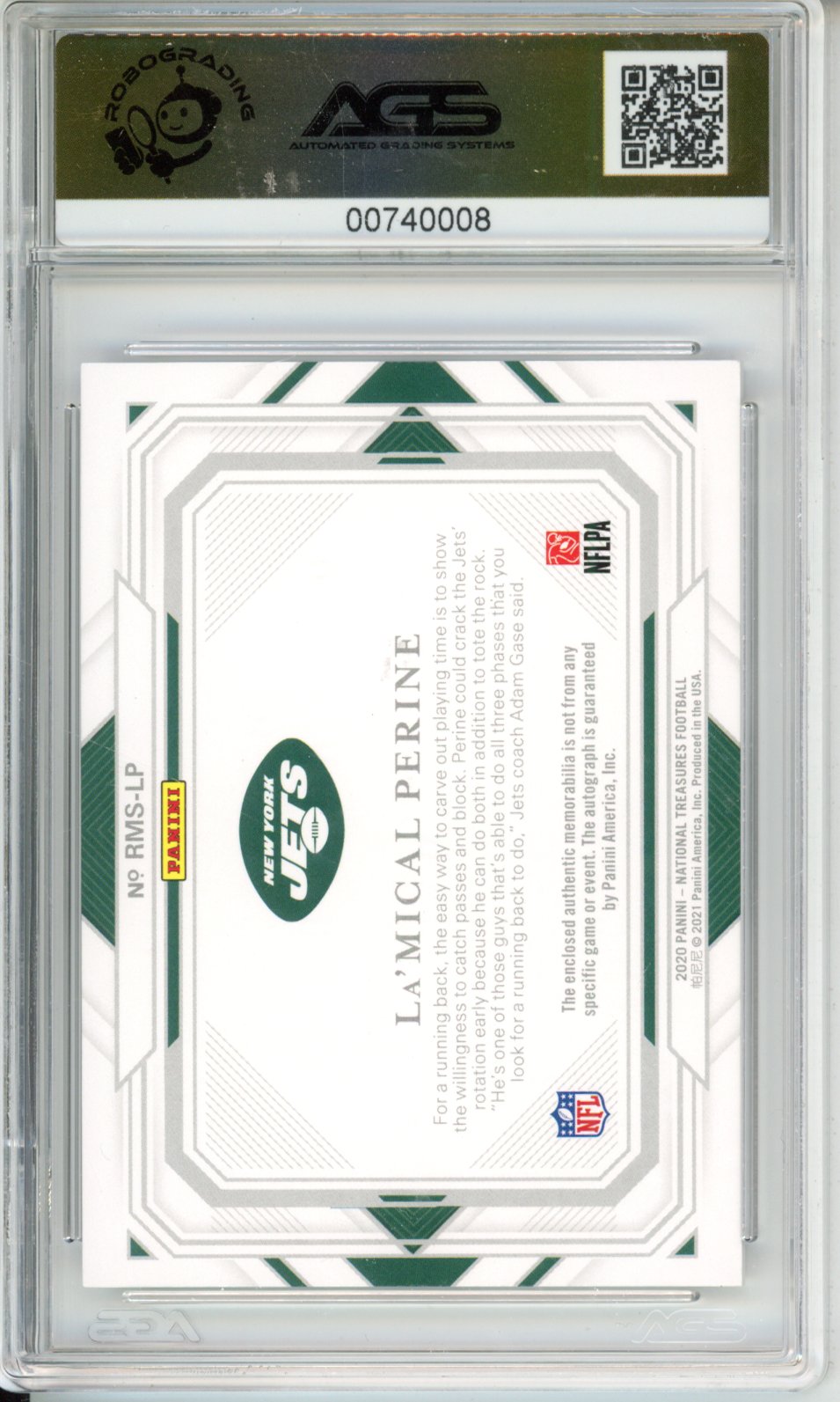 2020 Panini National Treasures La'Mical Perine #RMS-LP rookie auto AGS 10