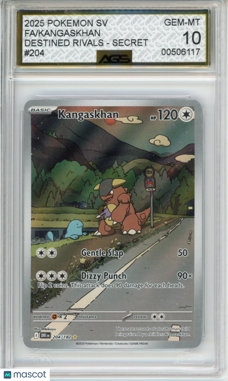 2025 Pokemon Destined Rivals Kangaskhan #204 AGS 10
