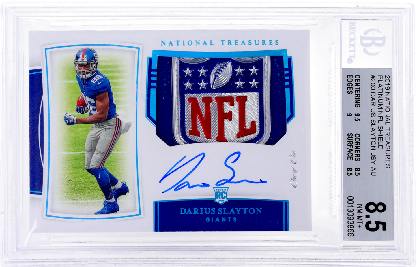 2019 National Treasures Darius Slayton RPA Rookie Patch Auto NFL Shield BGS 8.5 1/1