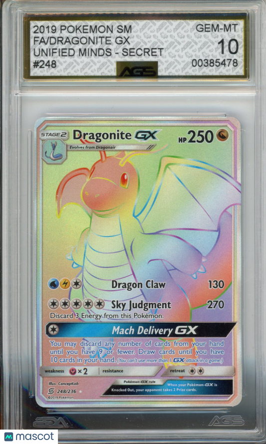 2019 Pokemon Dragonite GX #248 AGS 10