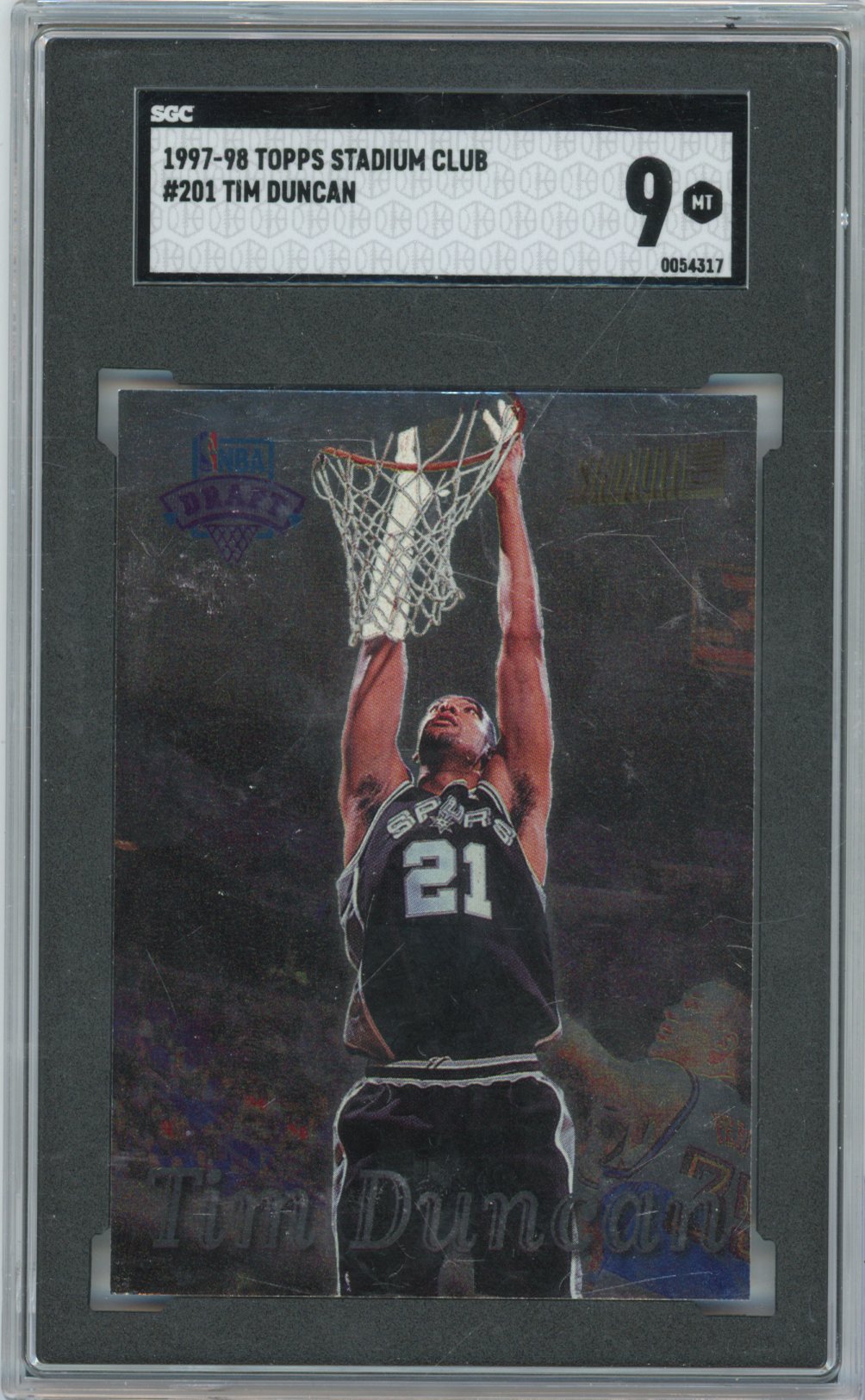 1997 Topps Topps Tim Duncan Topps Stadium Club Basketball #201 Base SGC 9