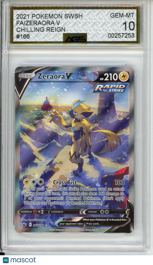 2021 Pokemon Chilling Reign Zeraora V #166 AGS 166