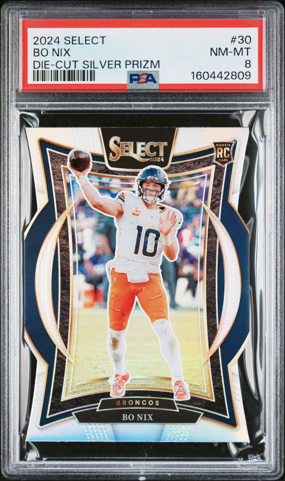 2024 Panini Select Football Bo Nix #30 Silver Die-Cut English PSA 8