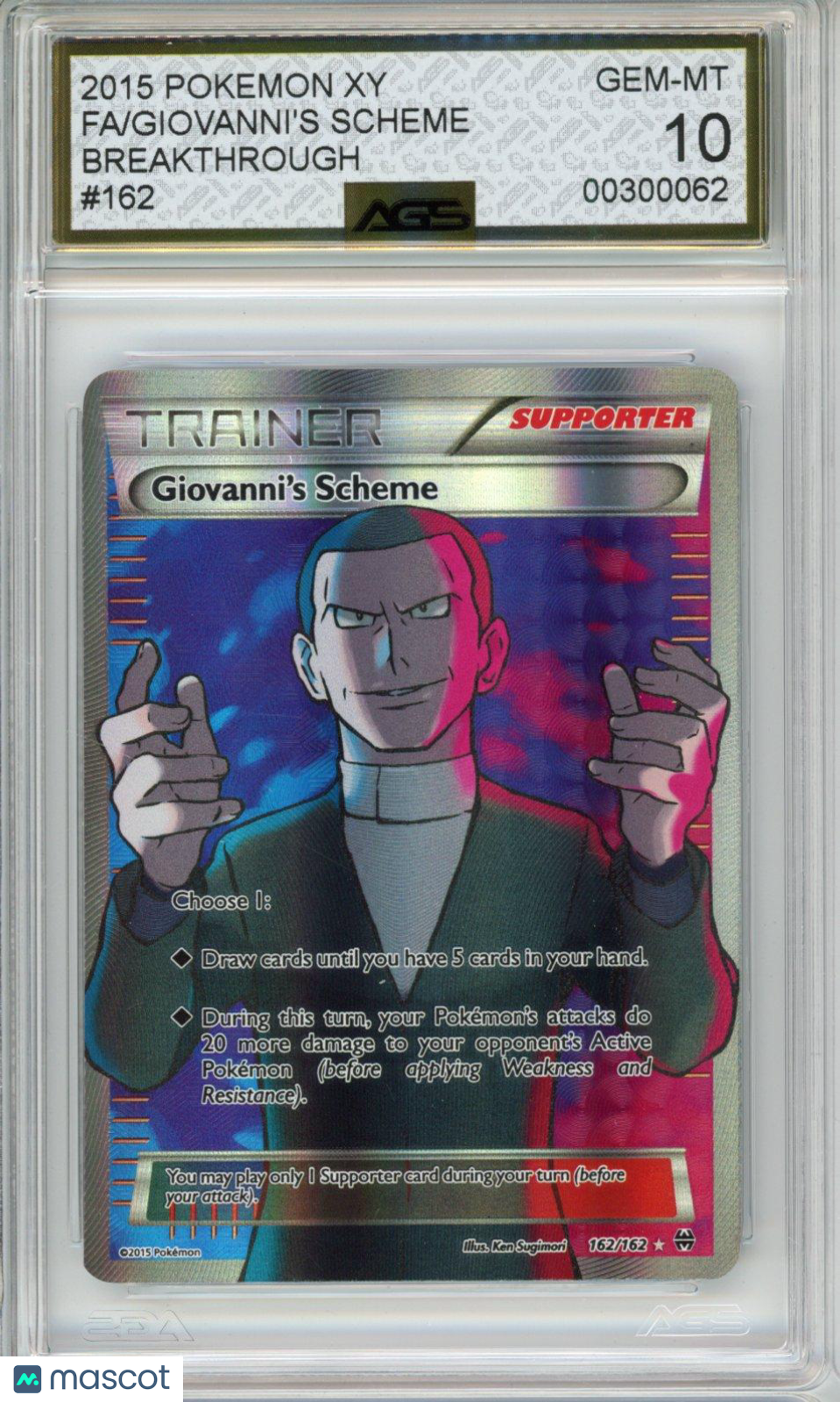 2015 Pokemon XY BREAKthrough Giovanni's Scheme #162 Unlimited AGS 10