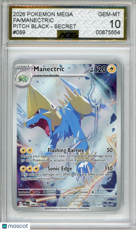 2026 Pokemon PITCH BLACK MANECTRIC #089 AGS 10