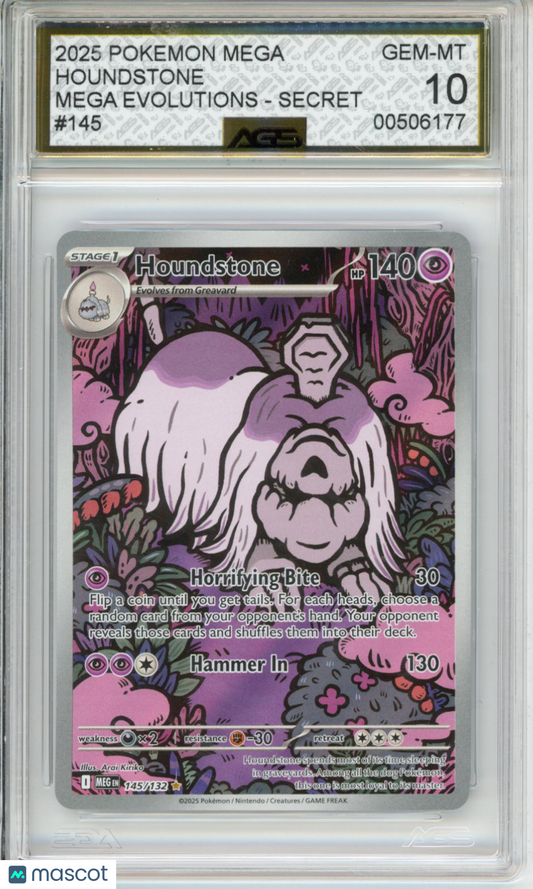 2025 Pokemon MEGA EVOLUTIONS Houndstone #145 AGS 10