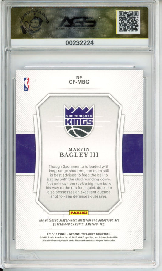 2019 Panini National Treasures Marvin Bagley III #CF-MBG Clutch Factor AGS 10