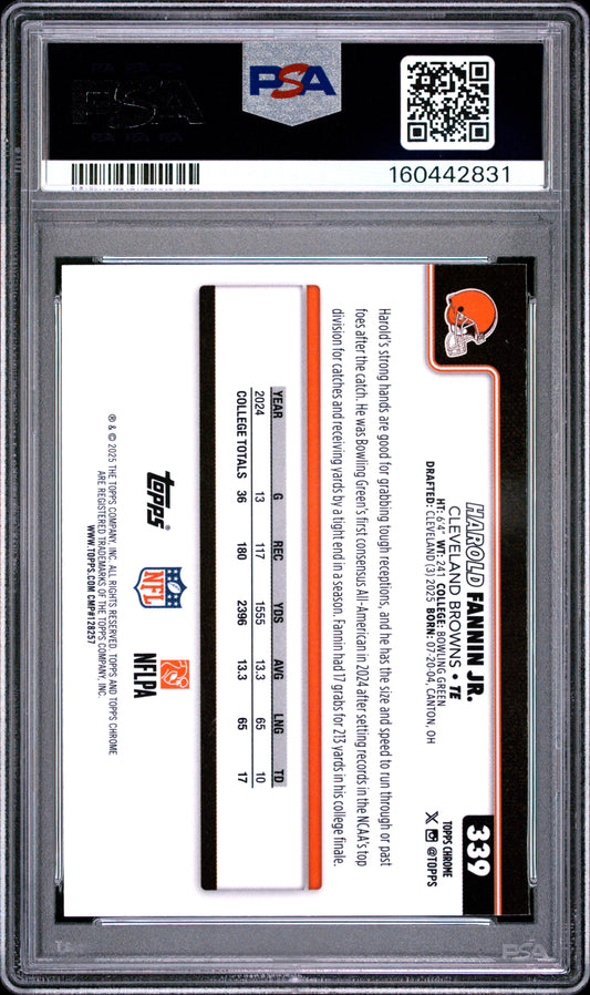 2025 Topps Chrome Football Harold Fannin Jr. #339 Teal Refractor English PSA 8