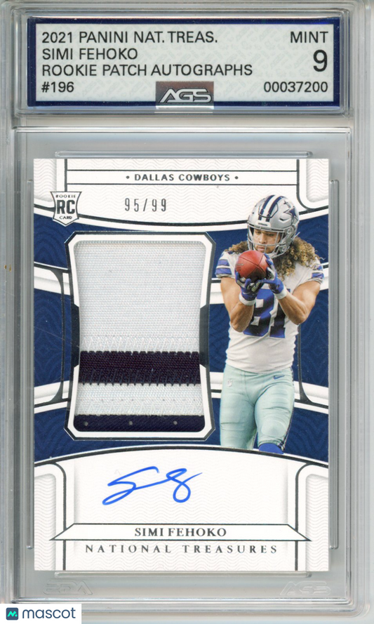 2022 Football 2021 Panini National Treasures Simi Fehoko #196 /99 RPA AGS 9