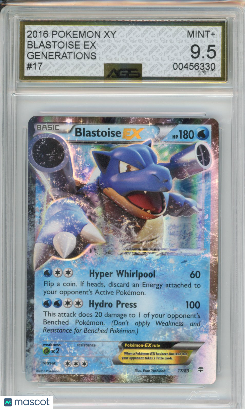 2016 Pokemon Generations Blastoise EX #017 Unlimited AGS 9.5