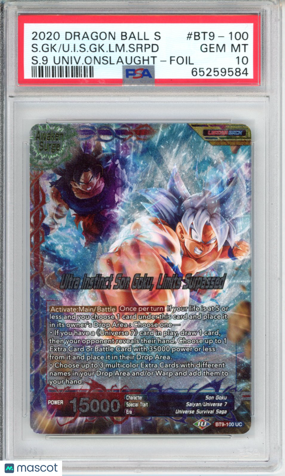 2020 Dragon Ball Super Card Game Series 9 Universal Onslaught S. GK. Ui. S. GK. LMT. SPD #BT9-100 S.9 Univ.Onslaught-Foil PSA 10
