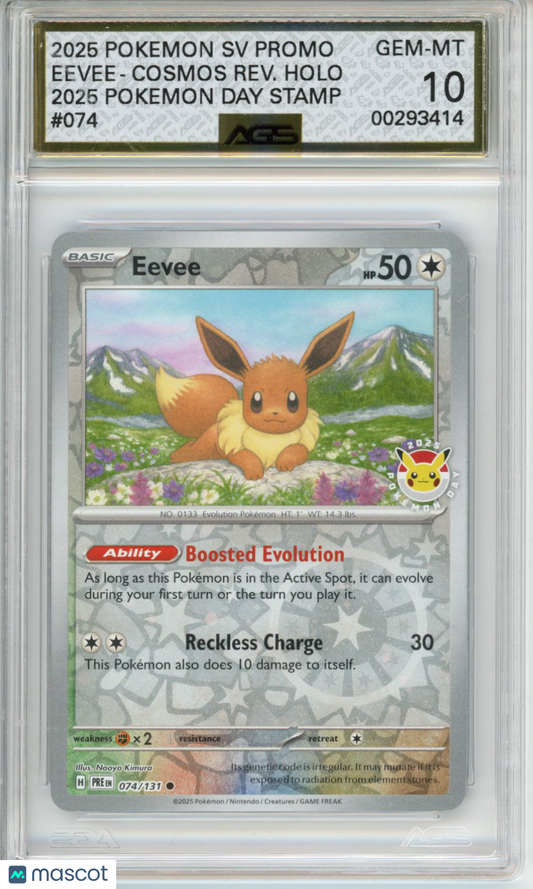 2025 Pokemon Prismatic Evolutions EEVEE #074 2025 POKEMON DAY AGS 10