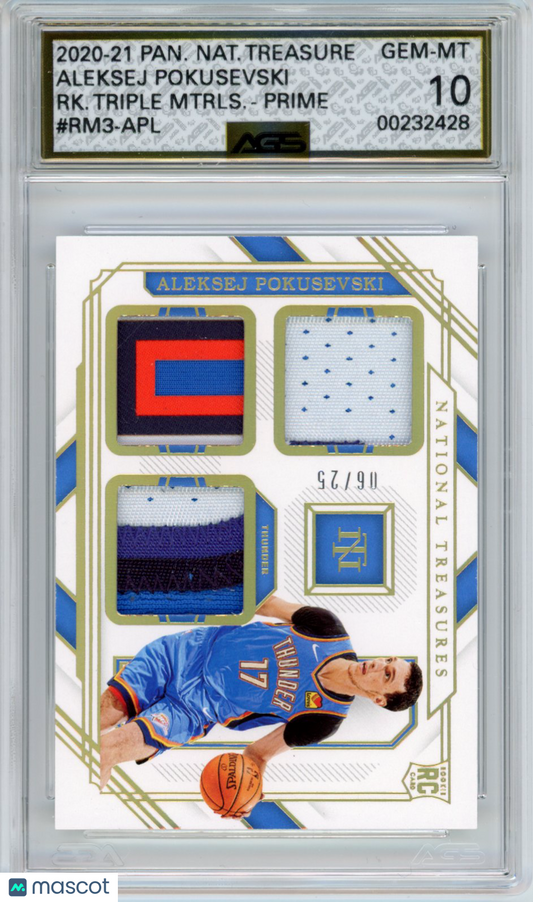2020-21  National Treasures ALEKSEJ POKUSEVSKI #RM3-APL TRIPLE MATERIALS AGS 10