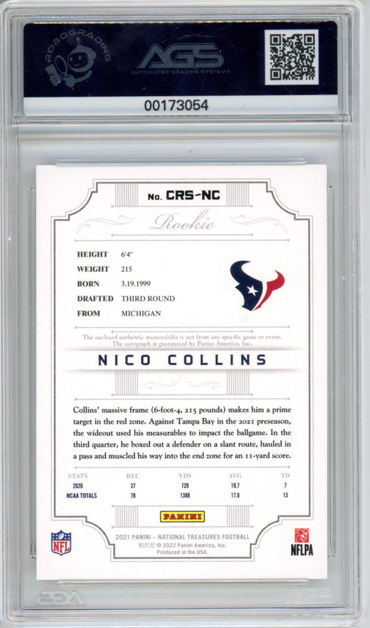 2022 National Treasures Nico Collins #CRS-NC Rookie Patch Auto Shield 1/1 AGS 5 RPA
