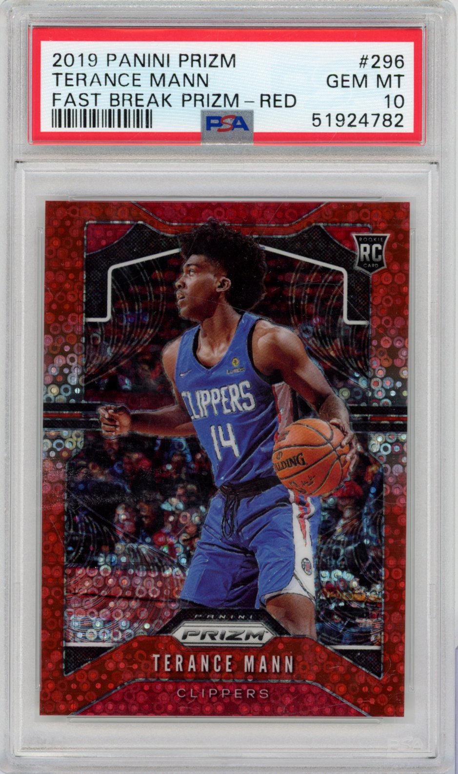 2019 Panini Prizm Basketball Terance Mann #296 Fast Break Red English PSA 10