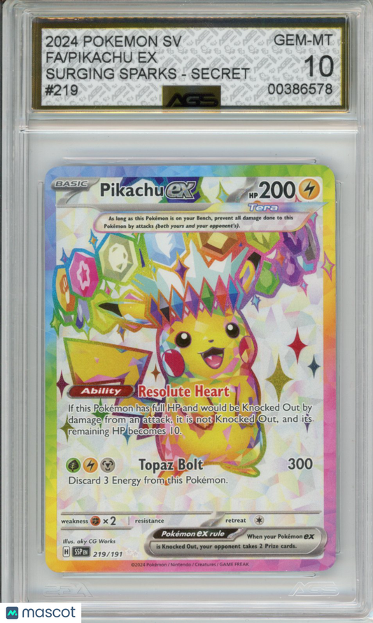 2024 Pokemon Surging Sparks Pikachu ex #219 AGS 10