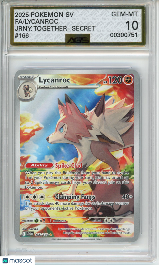 2025 Pokemon JOURNEY TOGETHER Lycanroc #166 AGS 10