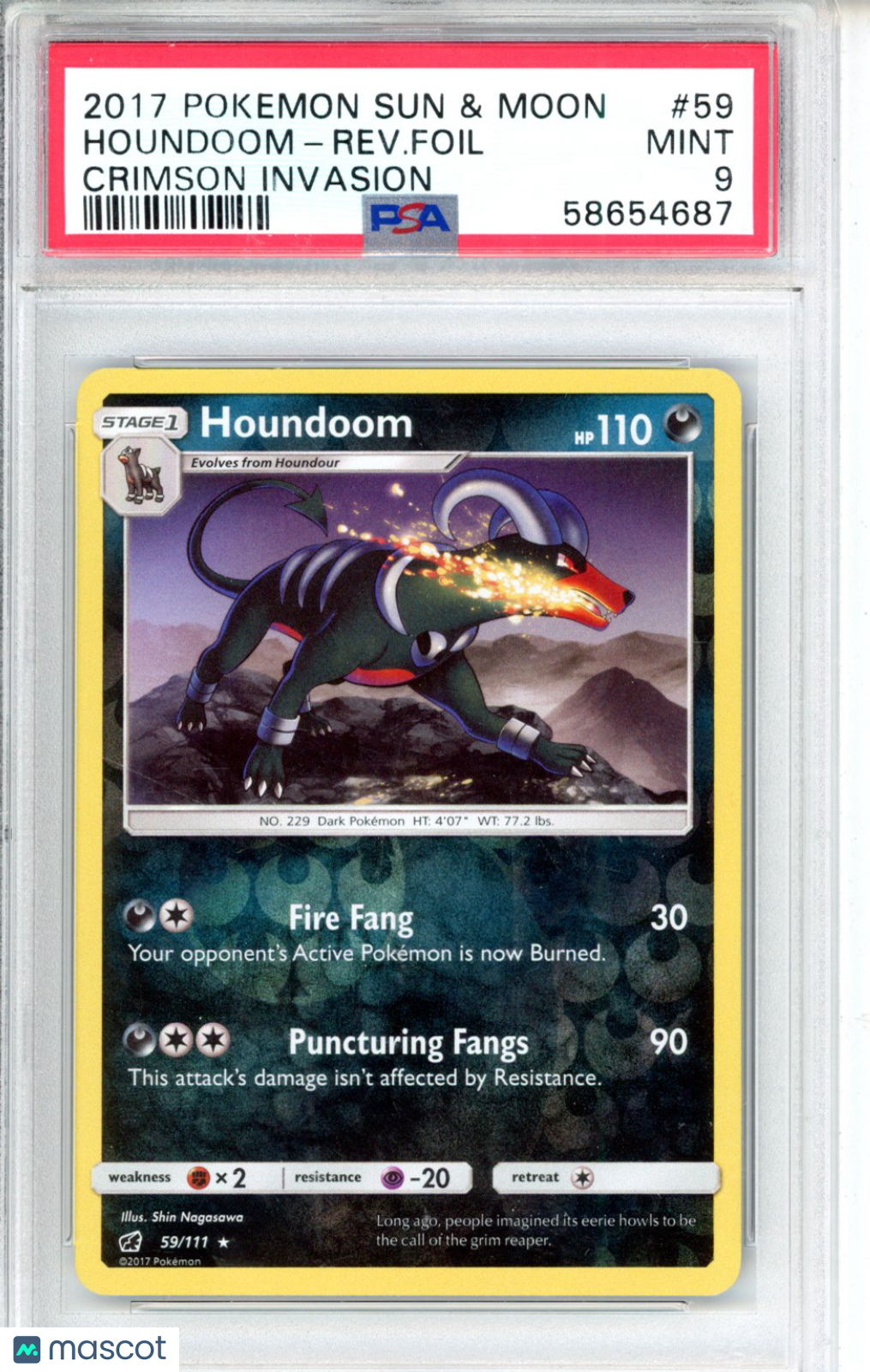 2017 Pokemon Sun & Moon Crimson Invasion Houndoom-Rev. Foil #59 Crimson Invasion PSA 9
