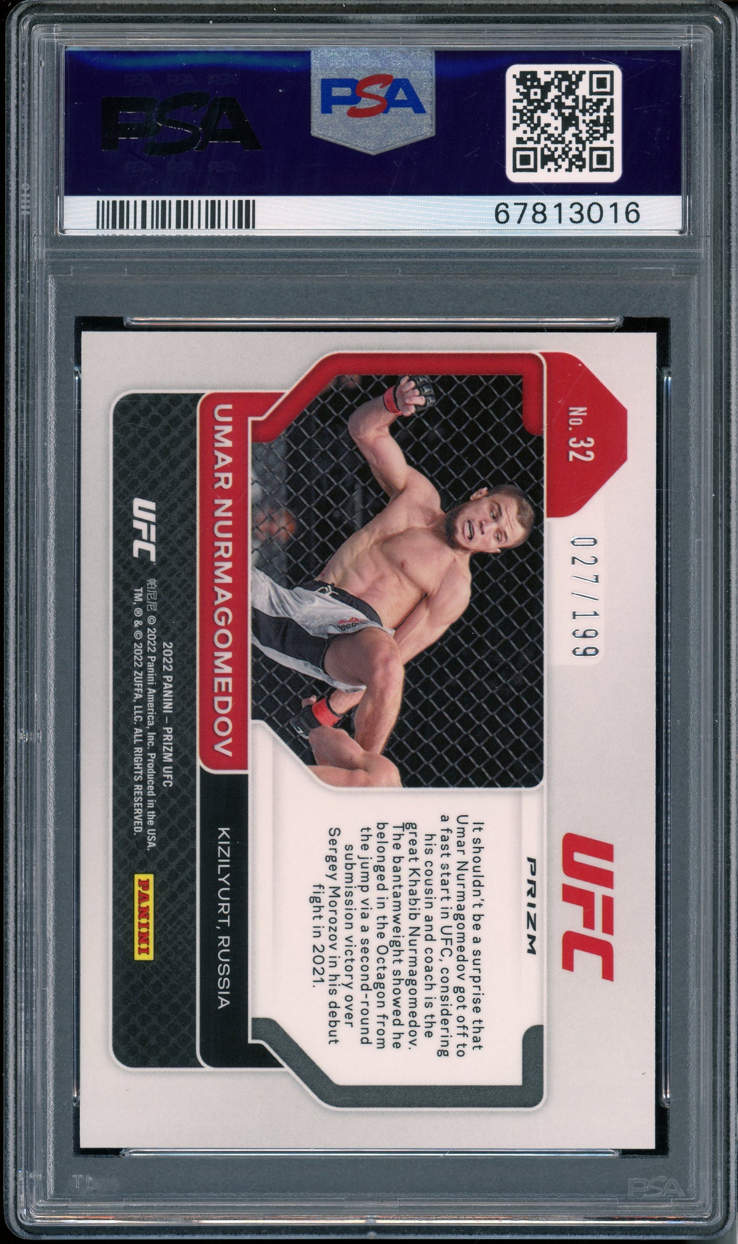 2022 Panini Prizm UFC Umar Nurmagomedov #32 Blue Prizm /199 PSA 9