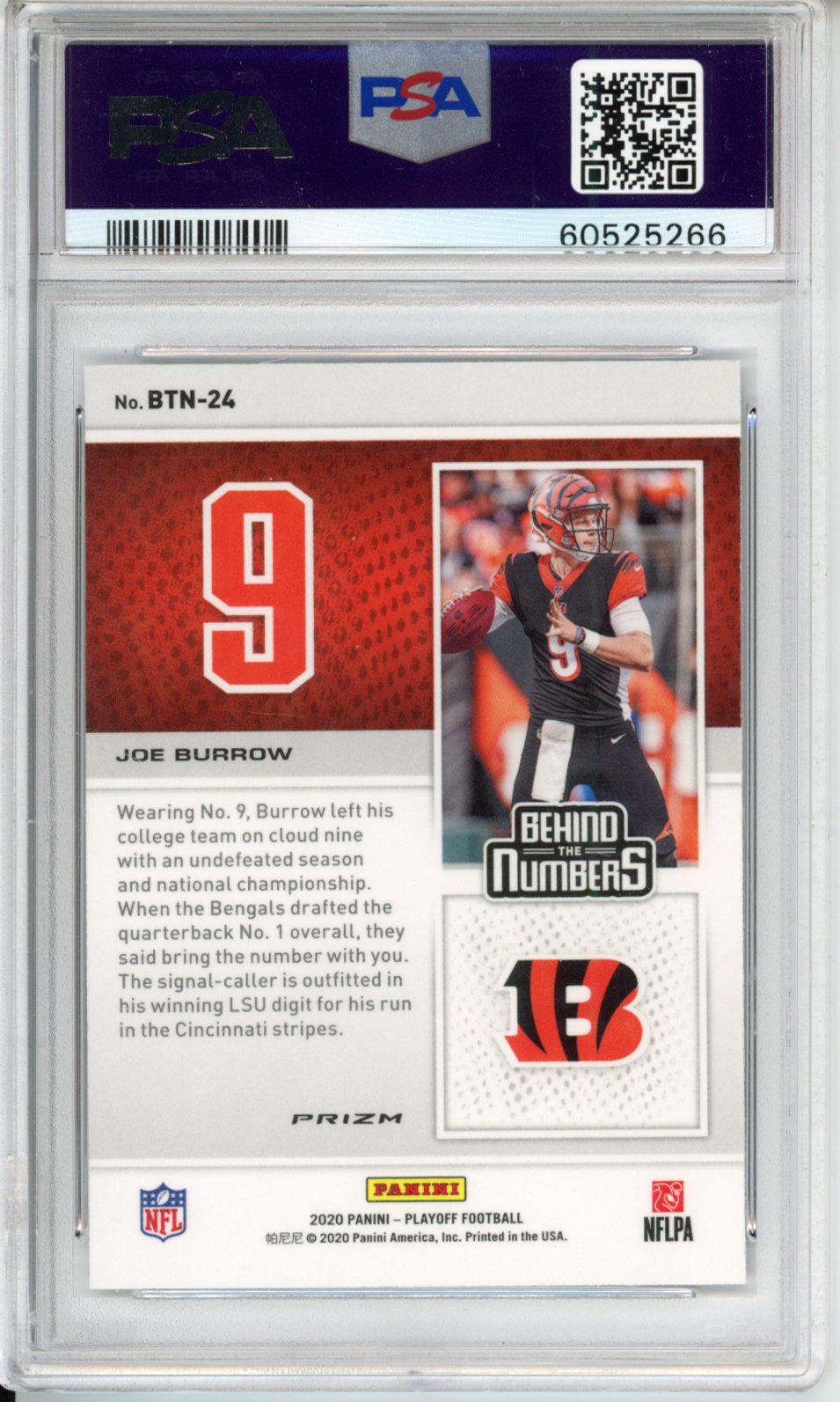 2020 Panini Playoff Behind The Numbers Joe Burrow #BTN24 Red PSA 10