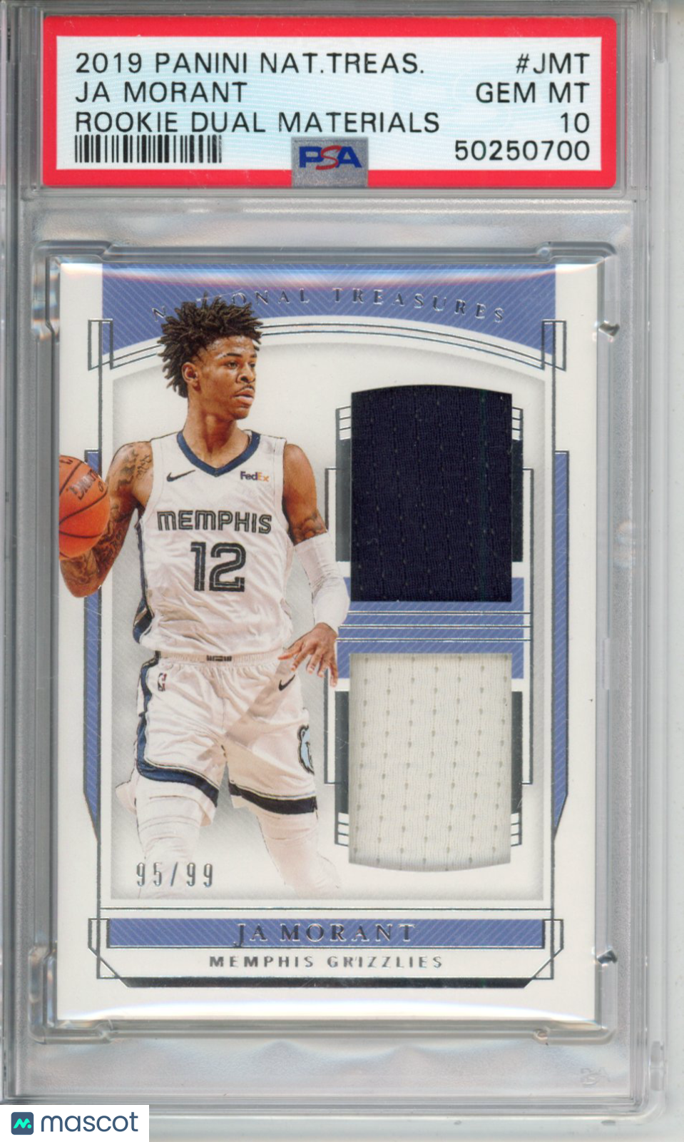 2019 Panini National Treasures Rookie Dual Materials Ja Morant #JMT PSA 10