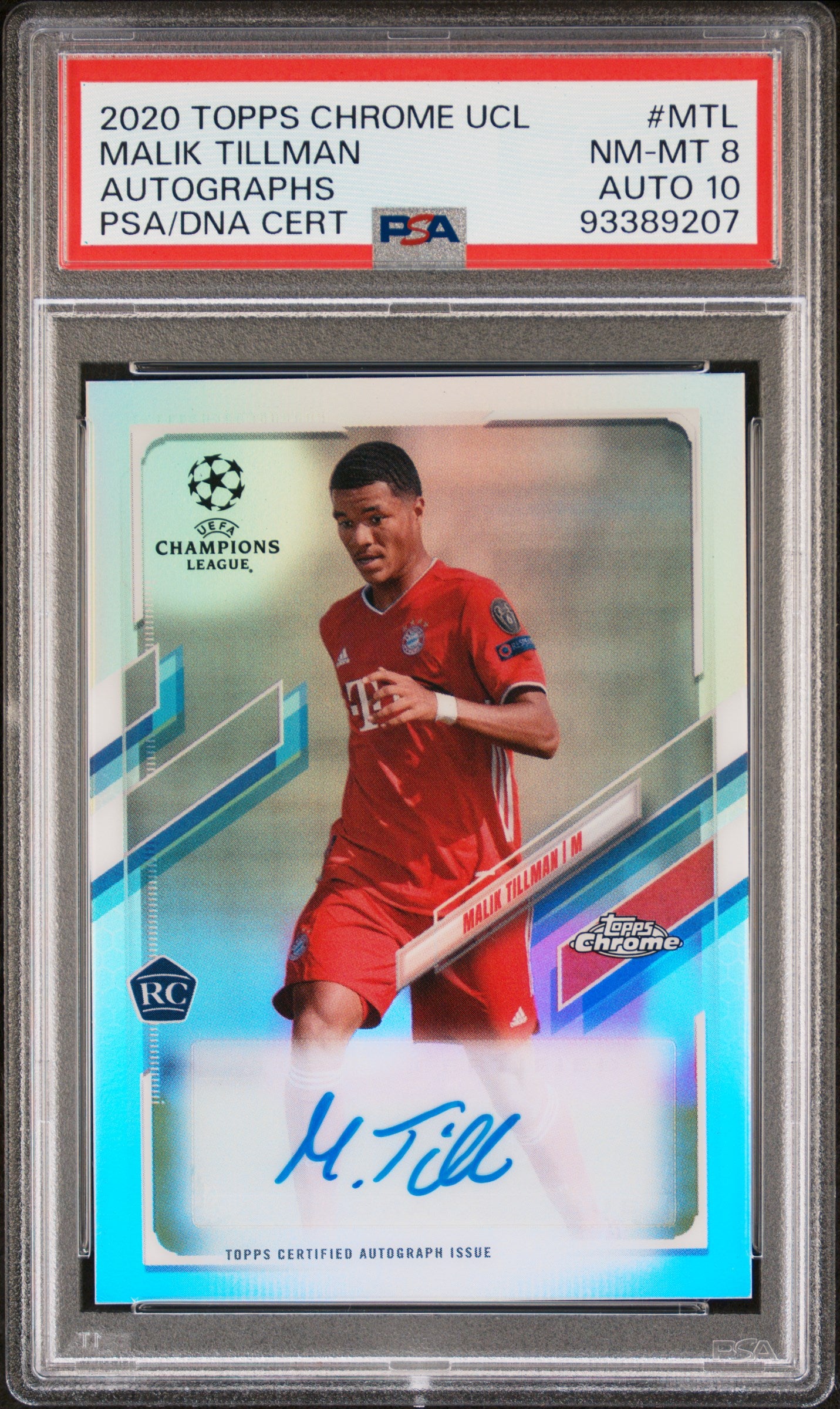 2020 Topps Chrome UEFA Champions League Soccer Malik Tillman #CA-MTL Chrome UEFA Champions League Autographs English PSA 8