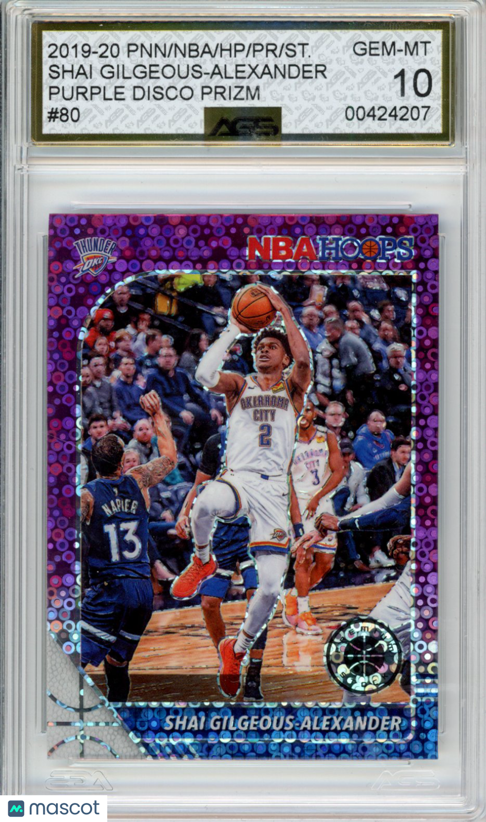 2019-20 Panini Hoops Shai Gilgeous-Alexander #80 Purple Disco Prizm AGS 10