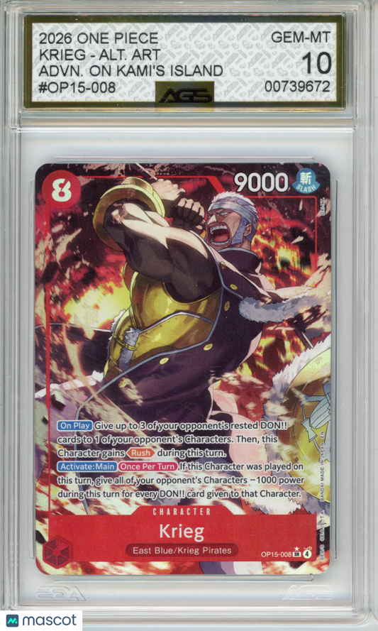 2026 One Piece ADVENTURE ON KAMI'S ISLAND KRIEG OP15-008 ALT. ART AGS 10