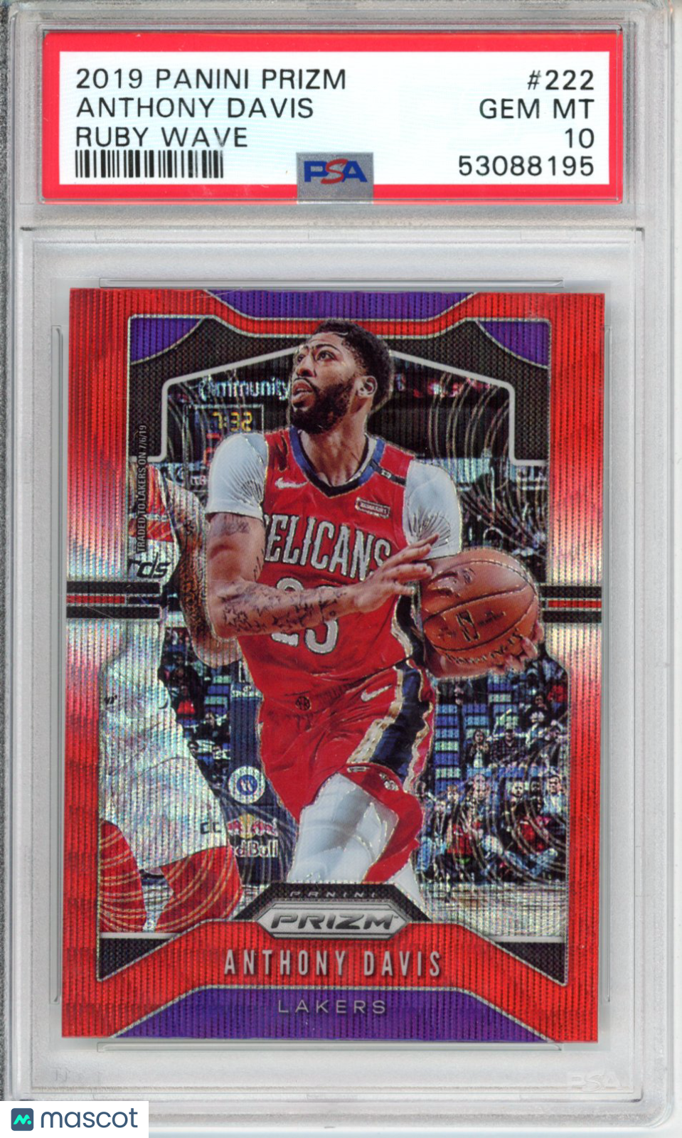 2019 Panini Prizm Anthony Davis #222 Ruby Wave PSA 10