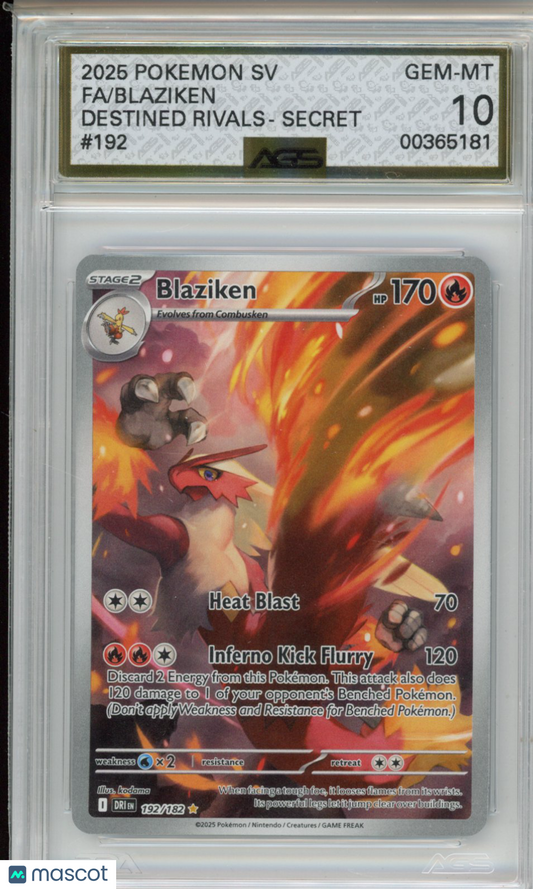 2025 Pokemon Destined Rivals Blaziken #192 AGS 10