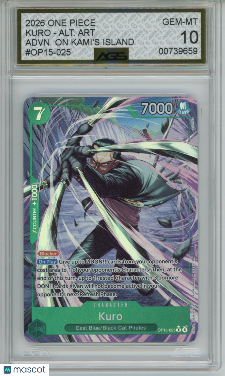 2026 One Piece ADVENTURE ON KAMI'S ISLAND KURO OP15-025 ALT. ART AGS 10