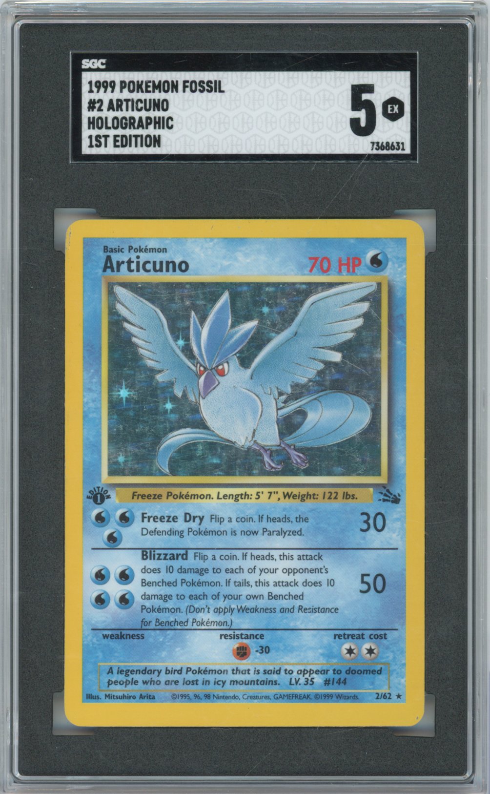 1999 Fossil Articuno #2 1st Edition English SGC 5