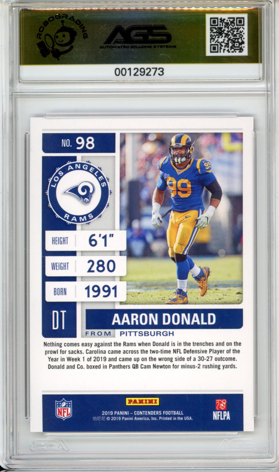 2020 Football 2019 Panini Contenders Aaron Donald #098 AGS 10