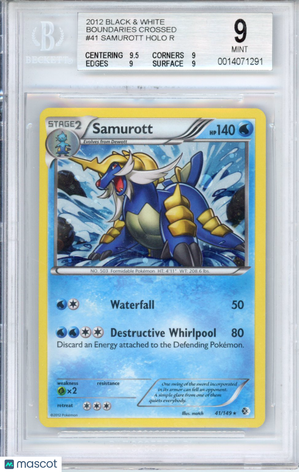 2012 Pokemon Black and White Boundaries Crossed Samurott HOLO R #41 BGS 9