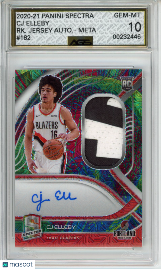 2020-21 Basketball Spectra CJ ELLEBY #182 Rookie jersey auto -meta AGS 10